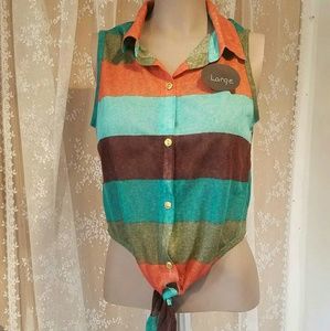 Button up striped blouse with collar